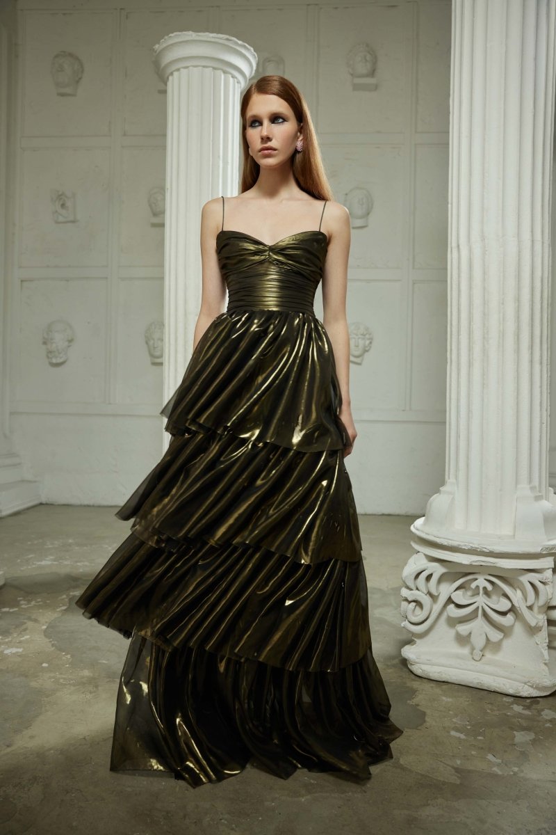Cutout tiered gathered chiffon gown – Rasario