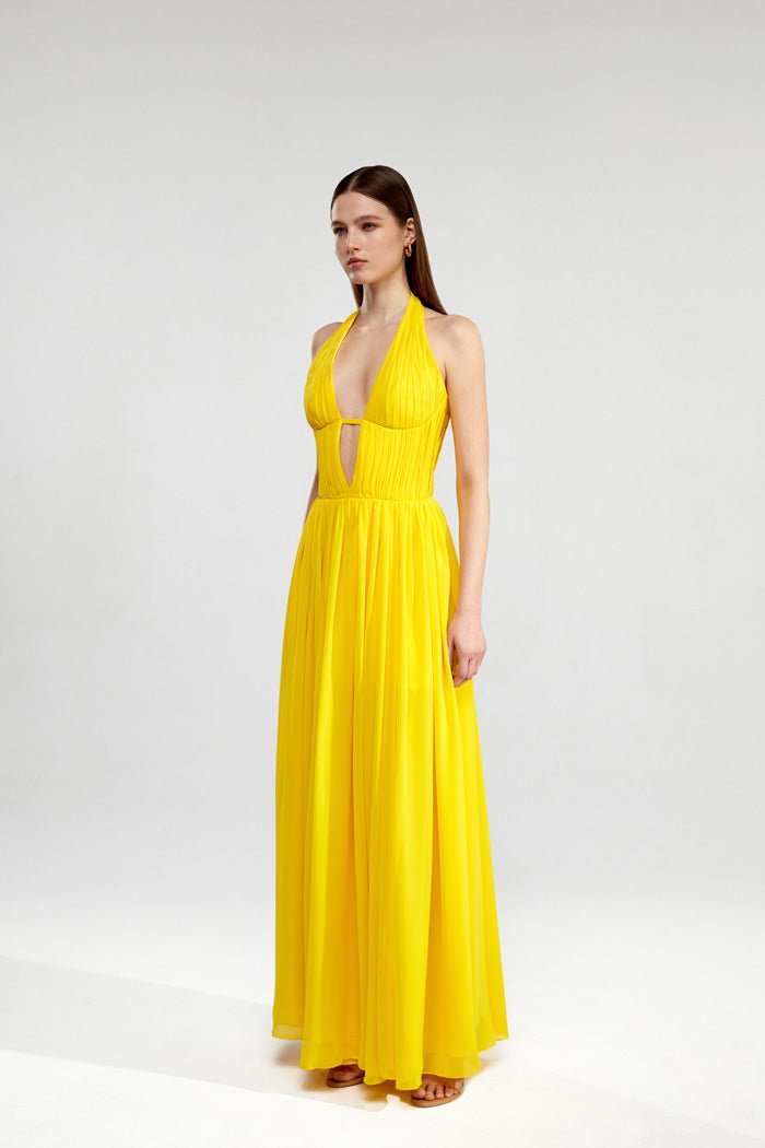 Draped chiffon maxi dress – Rasario