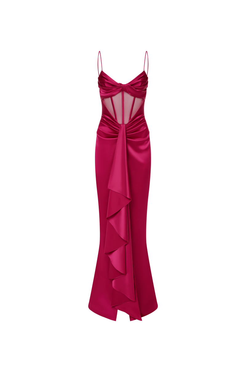 Draped corset maxi dress with ruffle – Rasario