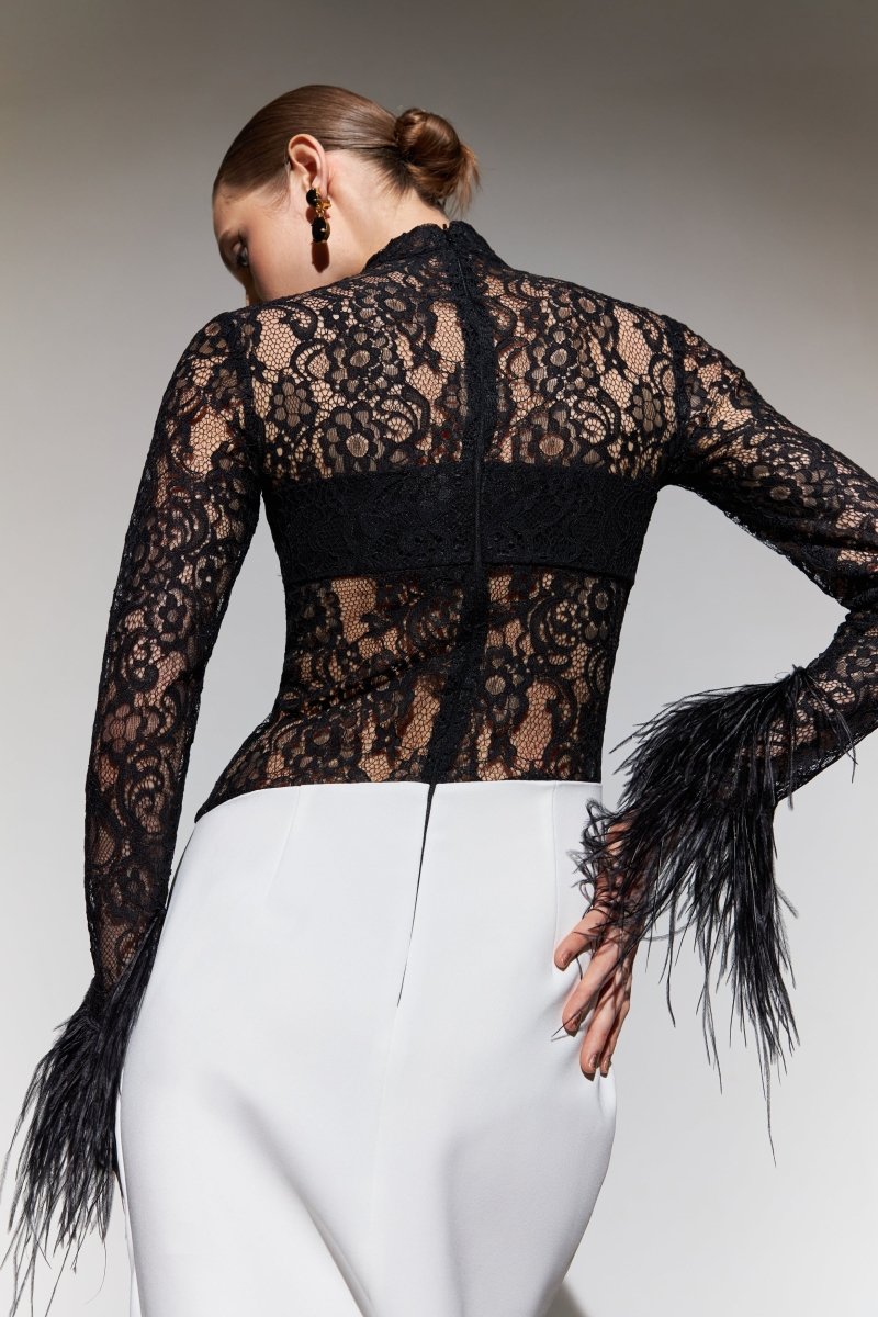Draped crepe and lace maxi dress with fringe – Rasario
