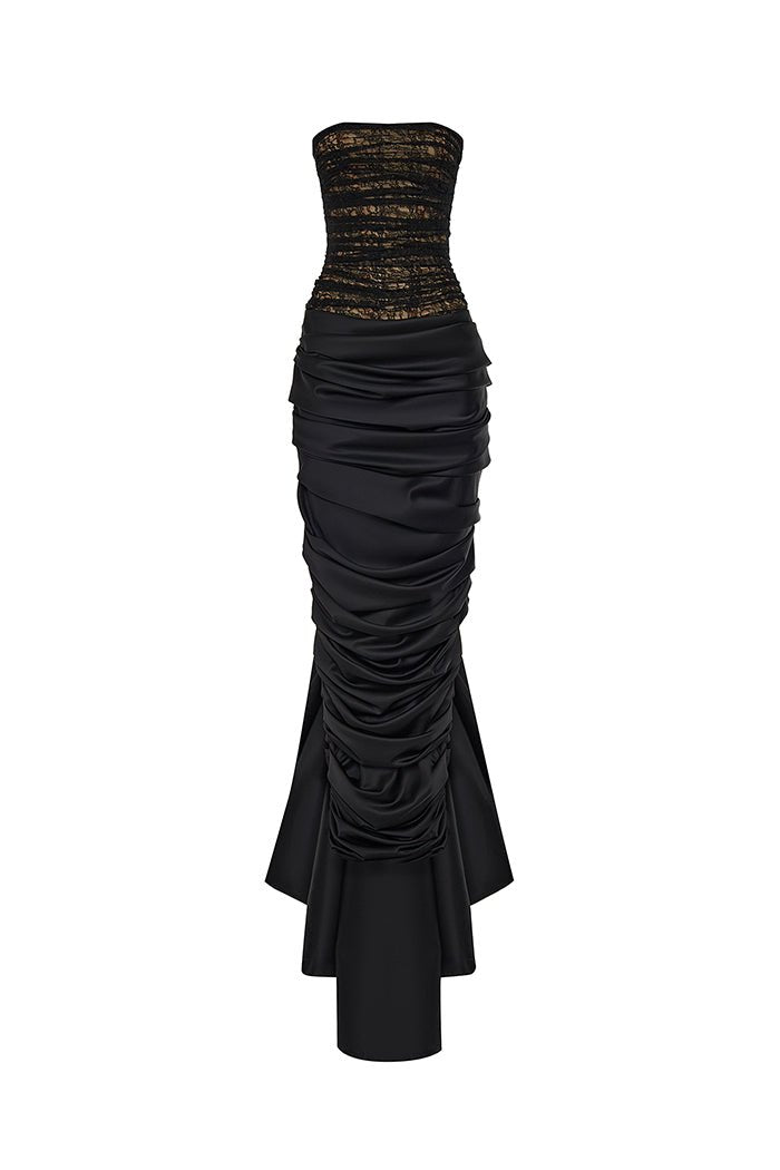 Draped lace and satin gown with a train – Rasario