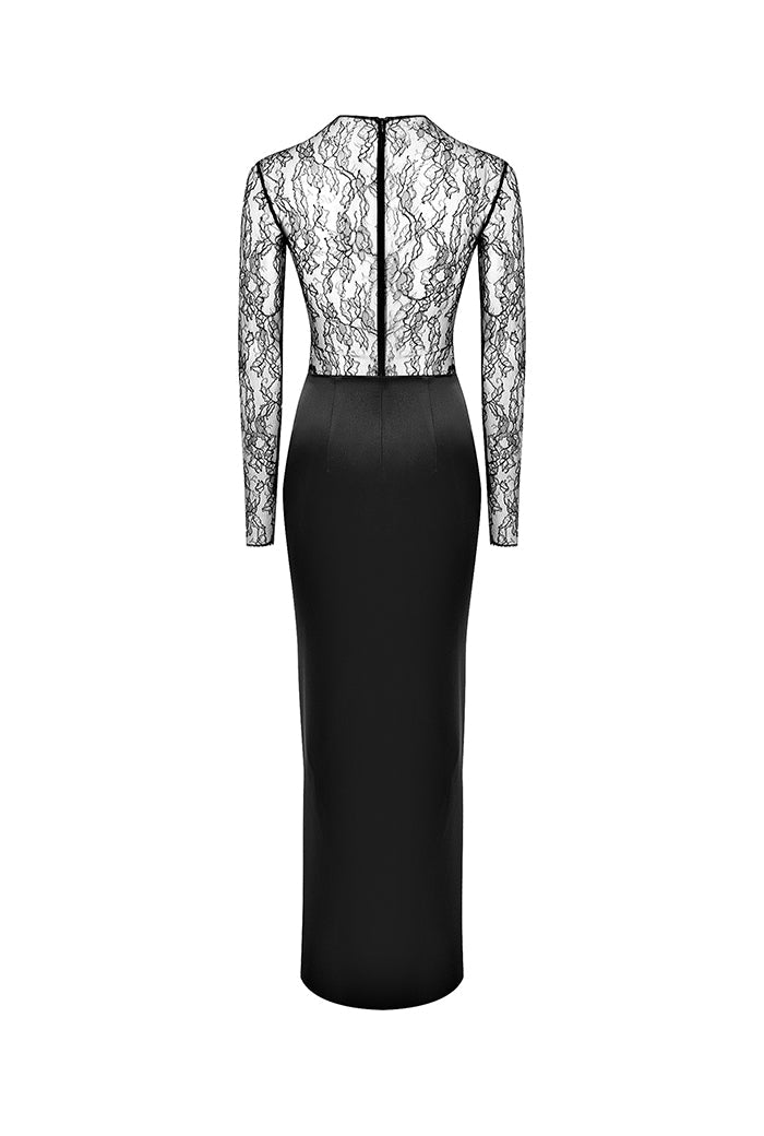 Draped lace and satin maxi dress – Rasario