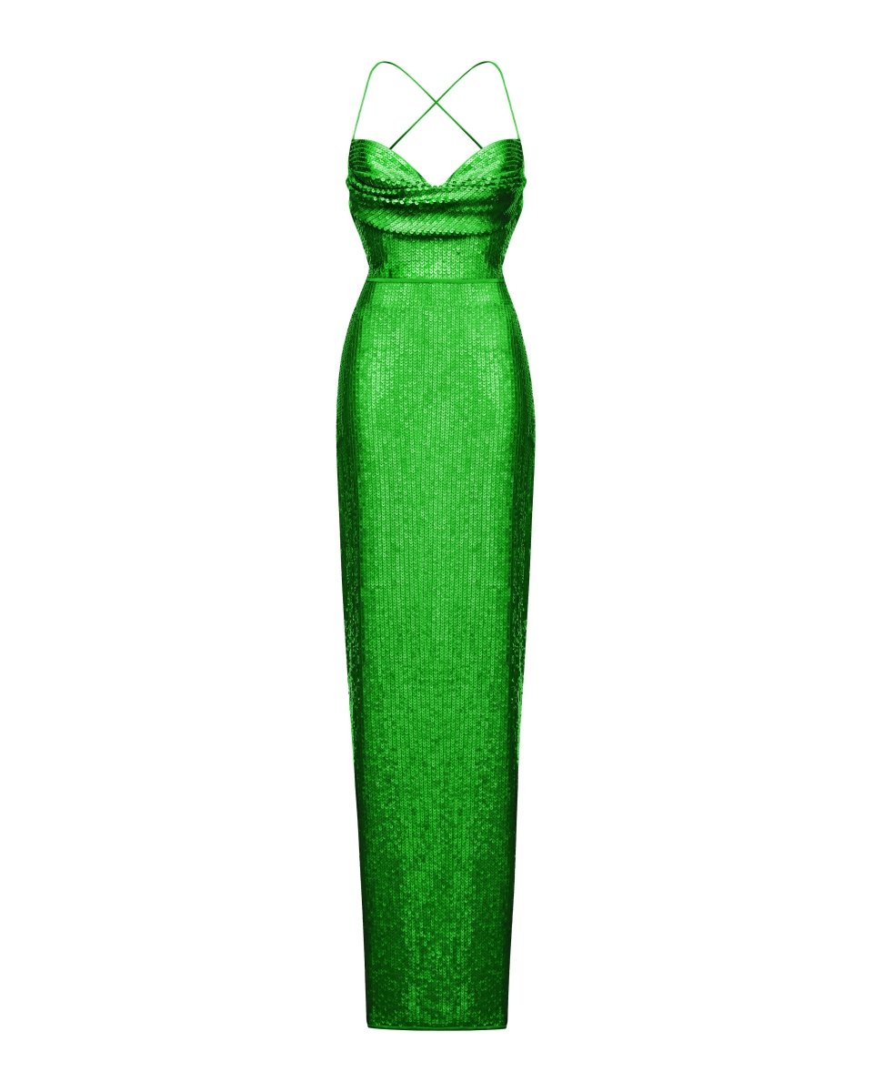 Draped open-back sequined maxi dress – Rasario