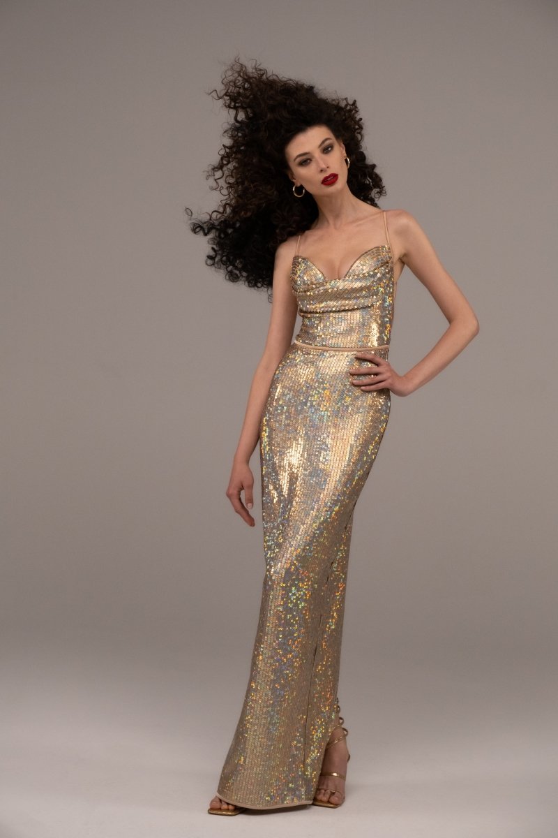 Draped open-back sequined maxi dress – Rasario
