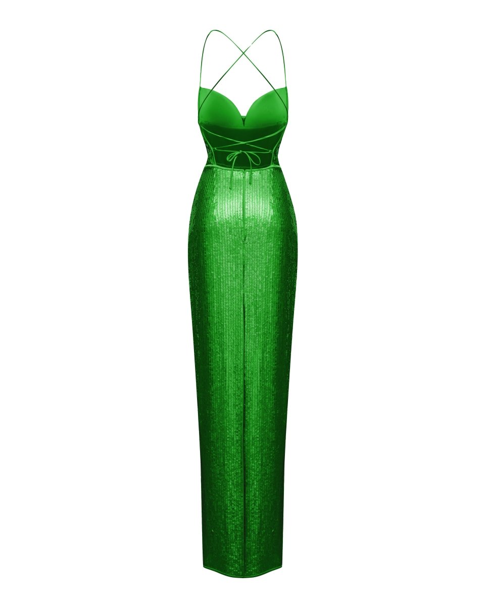 Draped open-back sequined maxi dress – Rasario