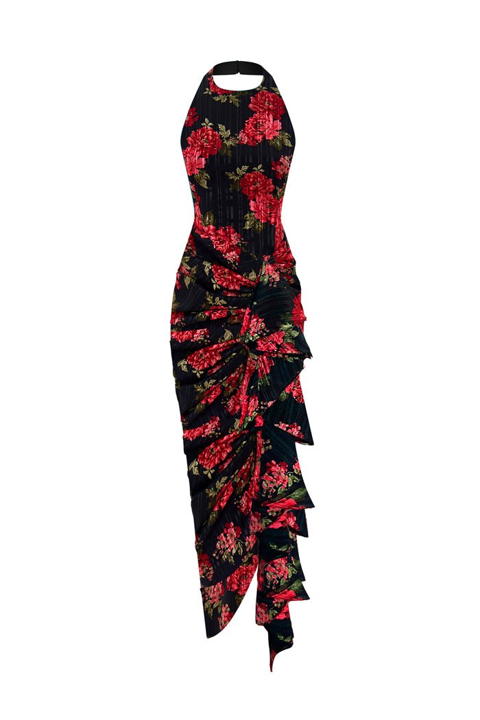 Draped printed chiffon midi dress – Rasario