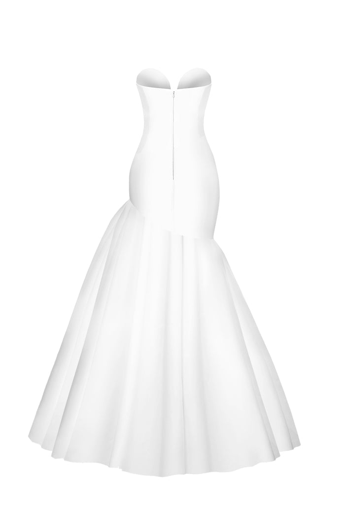 Draped printed satin gown with a side train – Rasario