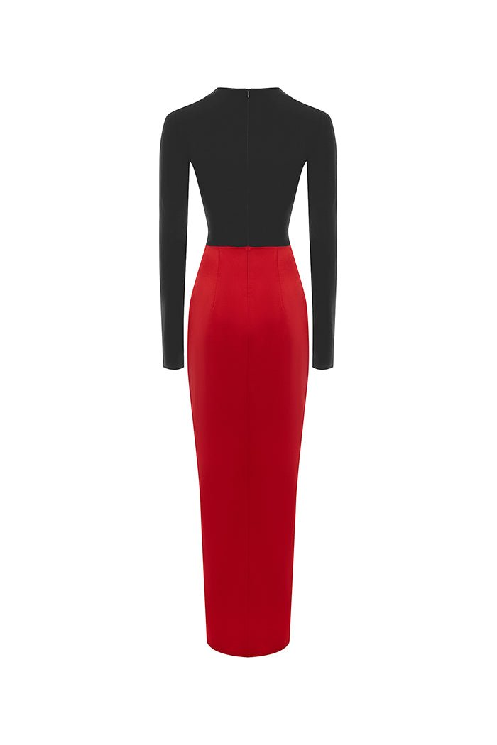 Draped satin and biflex maxi dress – Rasario
