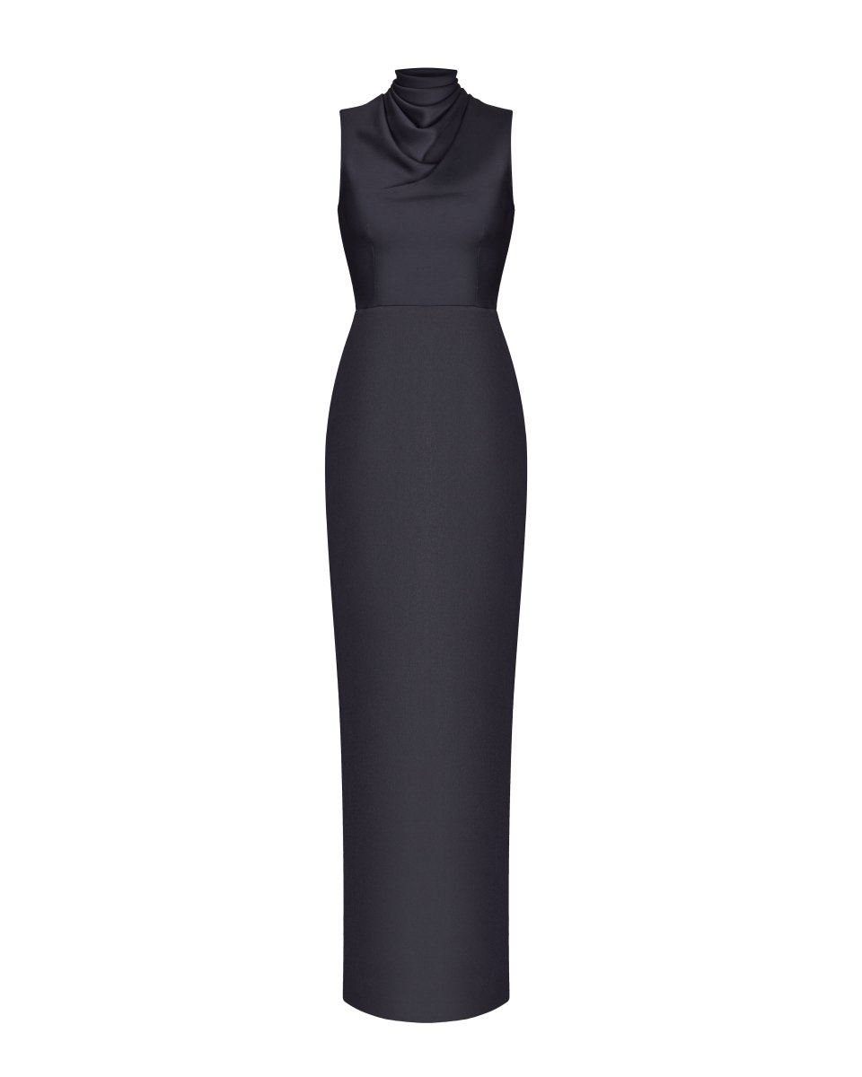 Draped satin and lace maxi-dress – Rasario