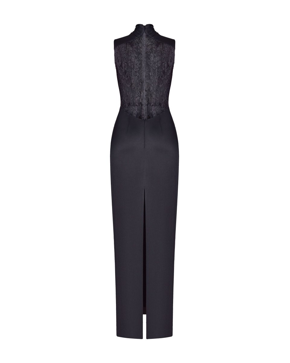 Draped satin and lace maxi-dress – Rasario