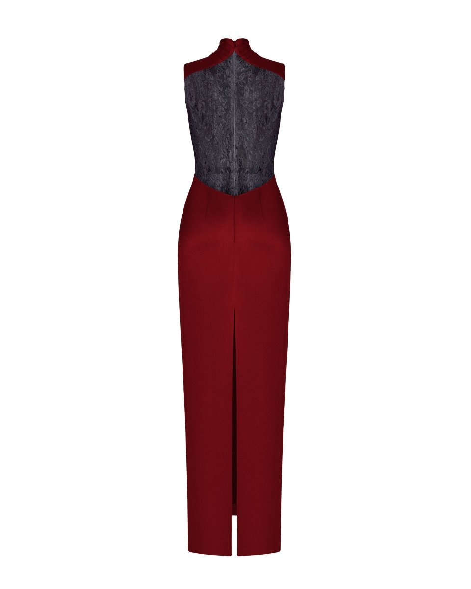 Draped satin and lace maxi-dress – Rasario