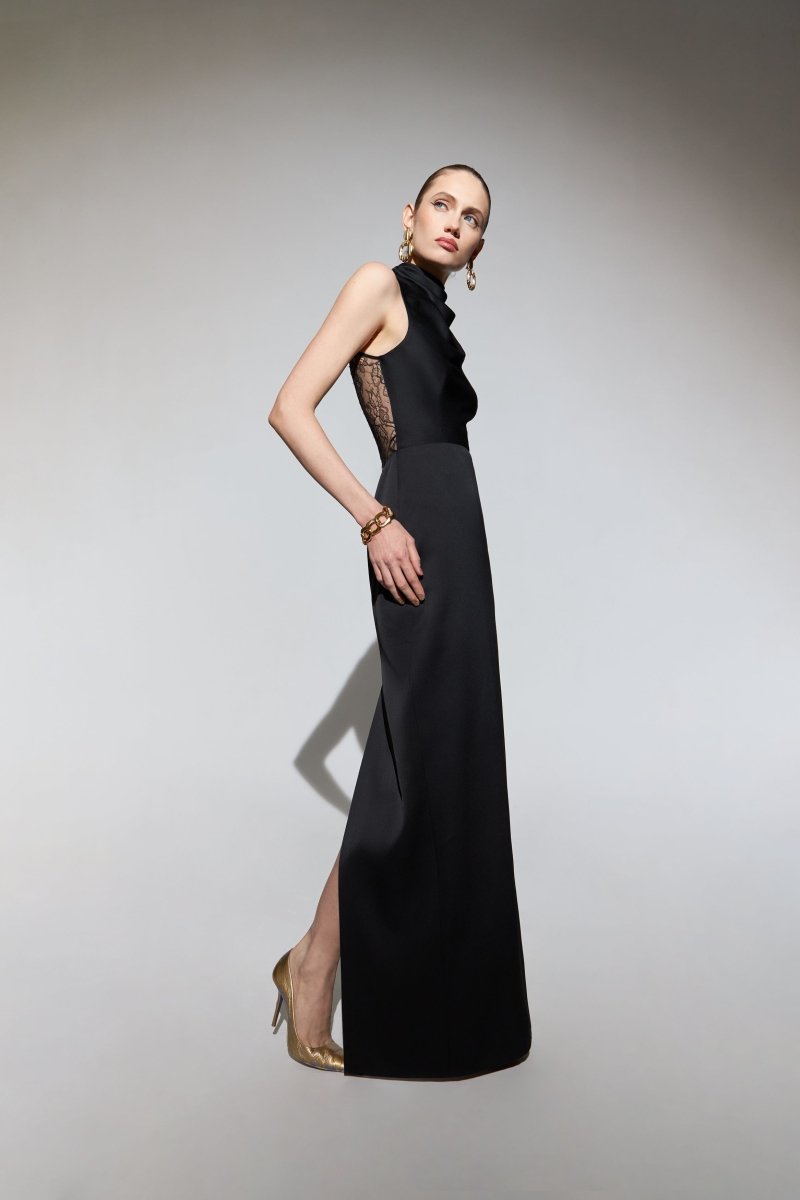 Draped satin and lace maxi-dress – Rasario