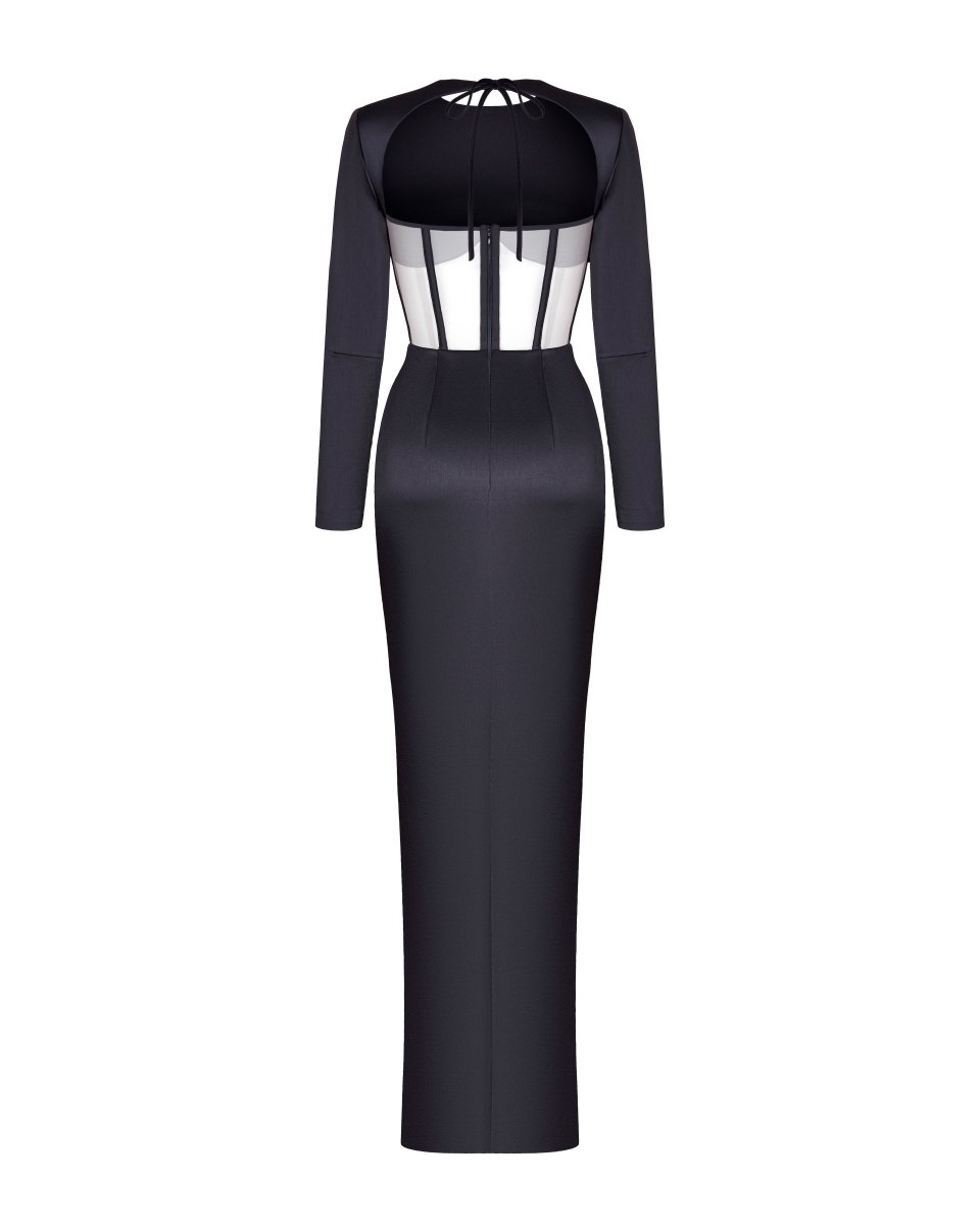Draped satin corset dress with long sleeves – Rasario