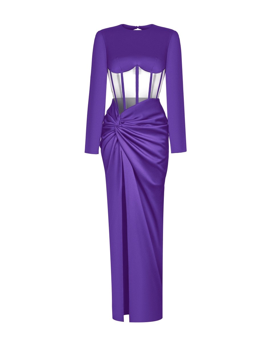 Draped satin corset dress with long sleeves – Rasario