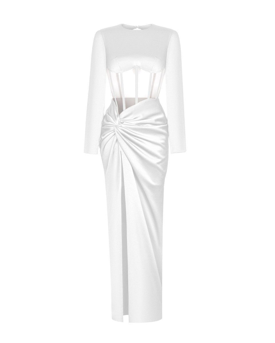 Draped satin corset dress with long sleeves – Rasario