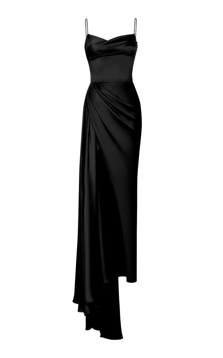 Draped satin gown with a train – Rasario