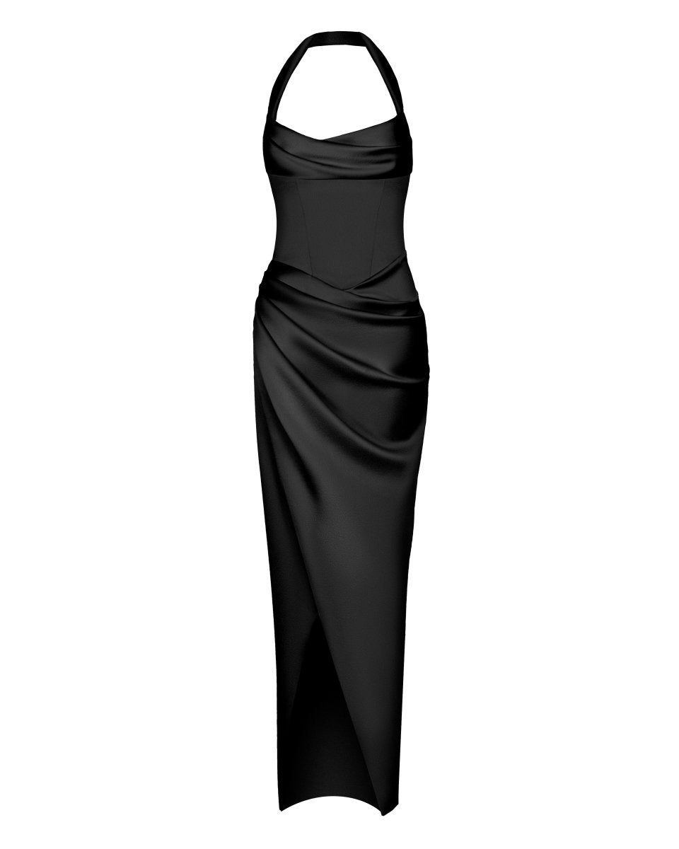 Draped satin gown with straps – Rasario