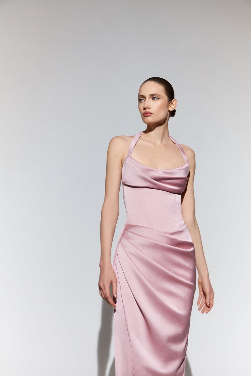 Draped satin gown with straps – Rasario