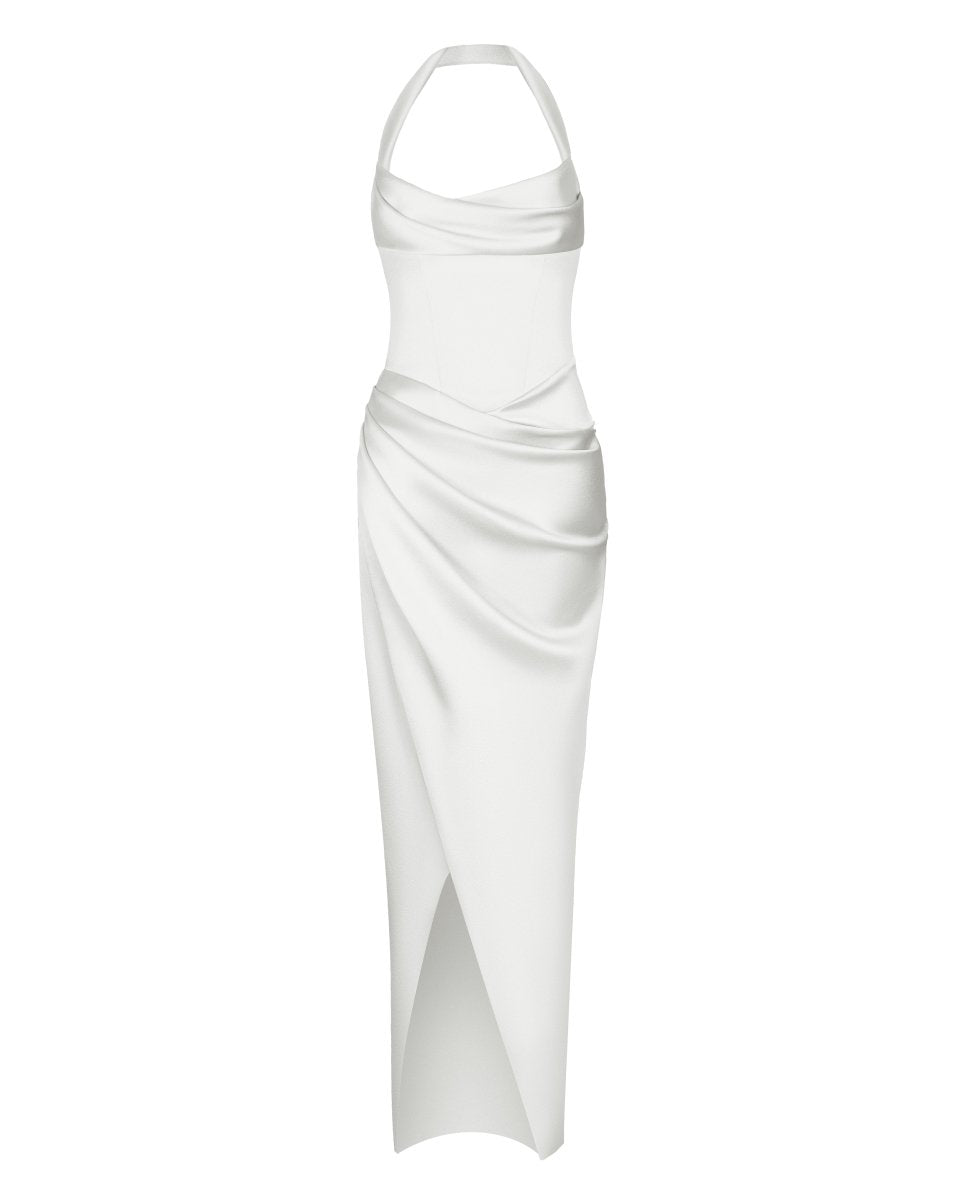 Draped satin gown with straps – Rasario