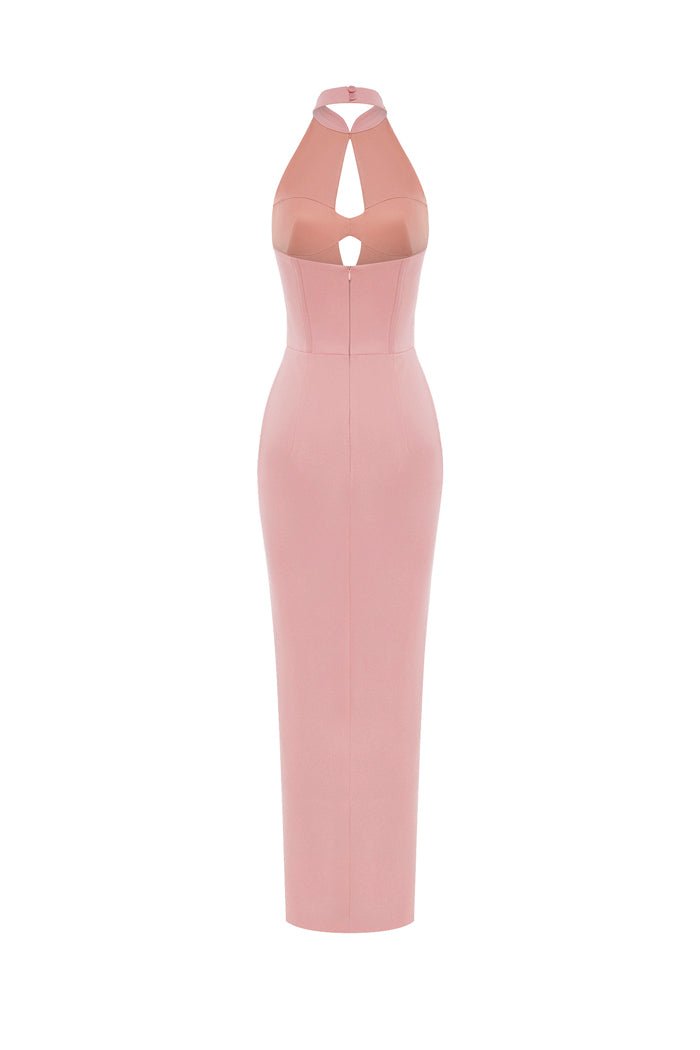 Draped satin long midi dress with cutout – Rasario