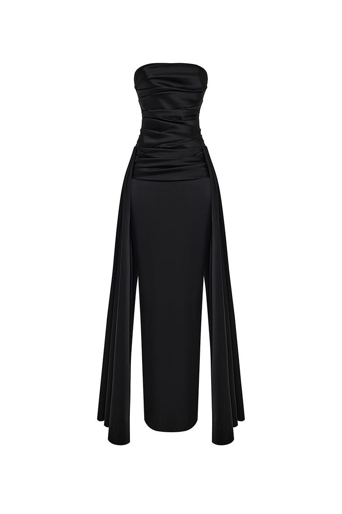 Draped satin maxi dress with a train – Rasario