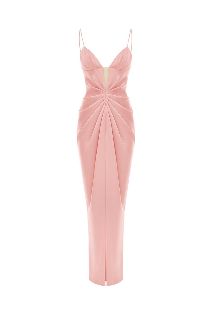 Draped satin maxi dress with cutout – Rasario