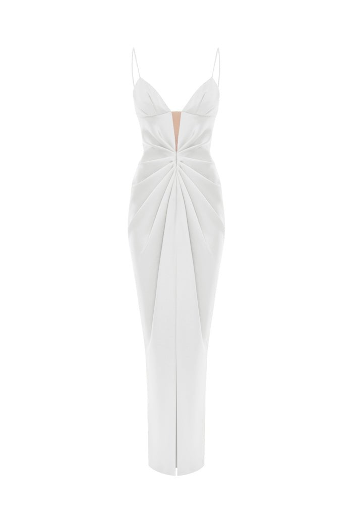 Draped satin maxi dress with cutout – Rasario