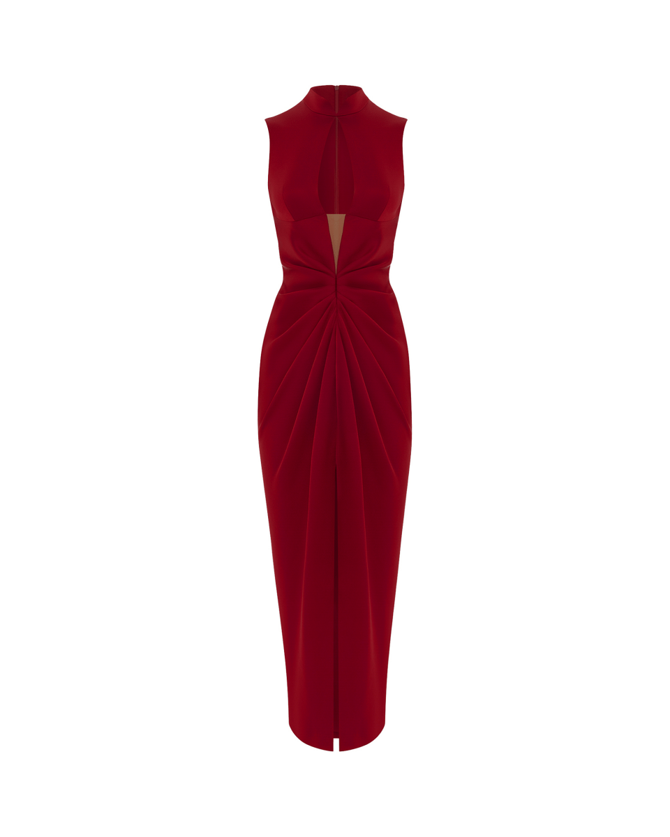 Draped satin midi dress with a cutout – Rasario