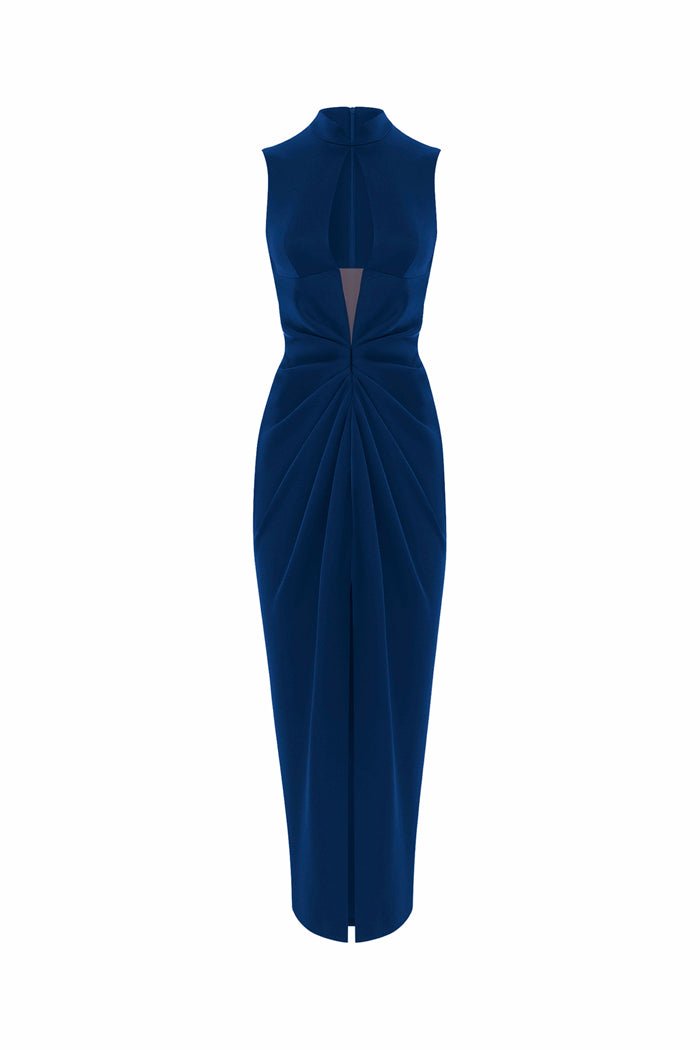Draped satin midi dress with a cutout – Rasario