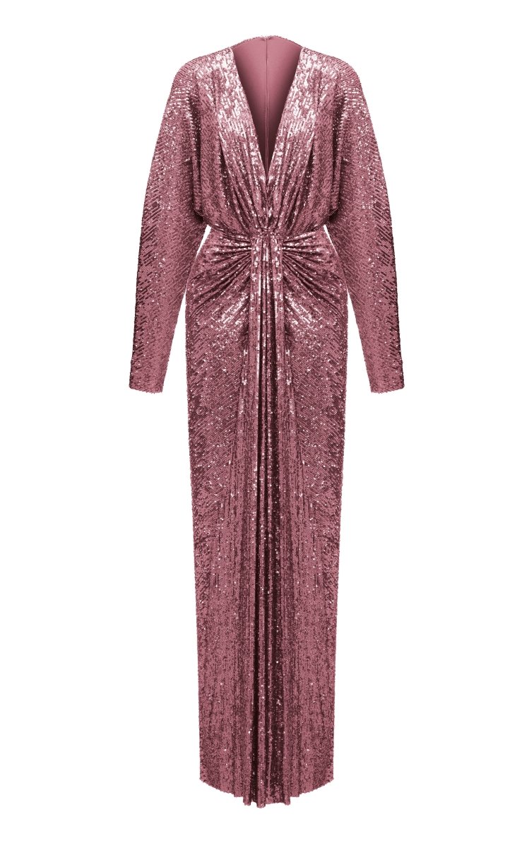 Draped sequined maxi dress with long sleeves – Rasario