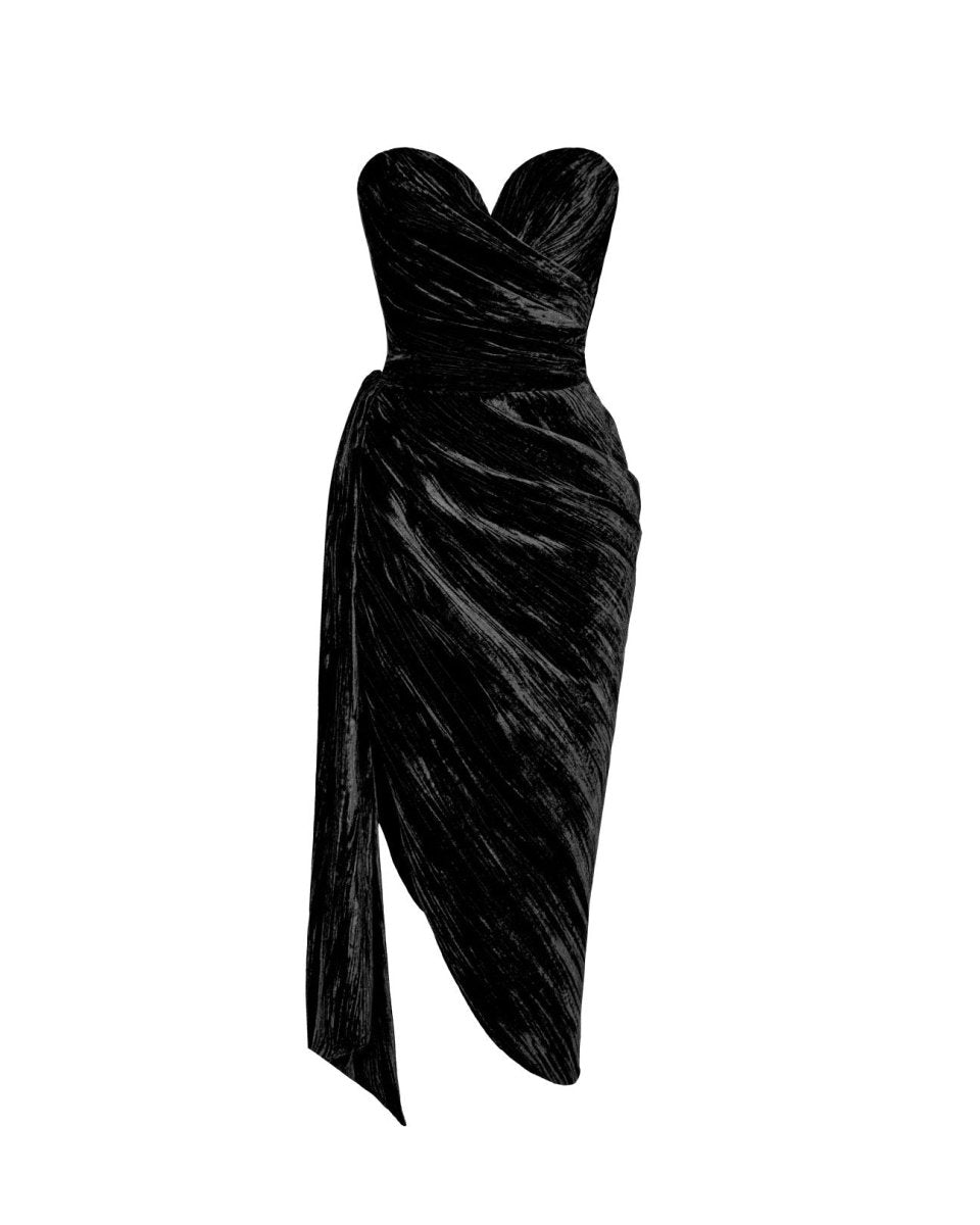 Draped velvet midi dress with train – Rasario