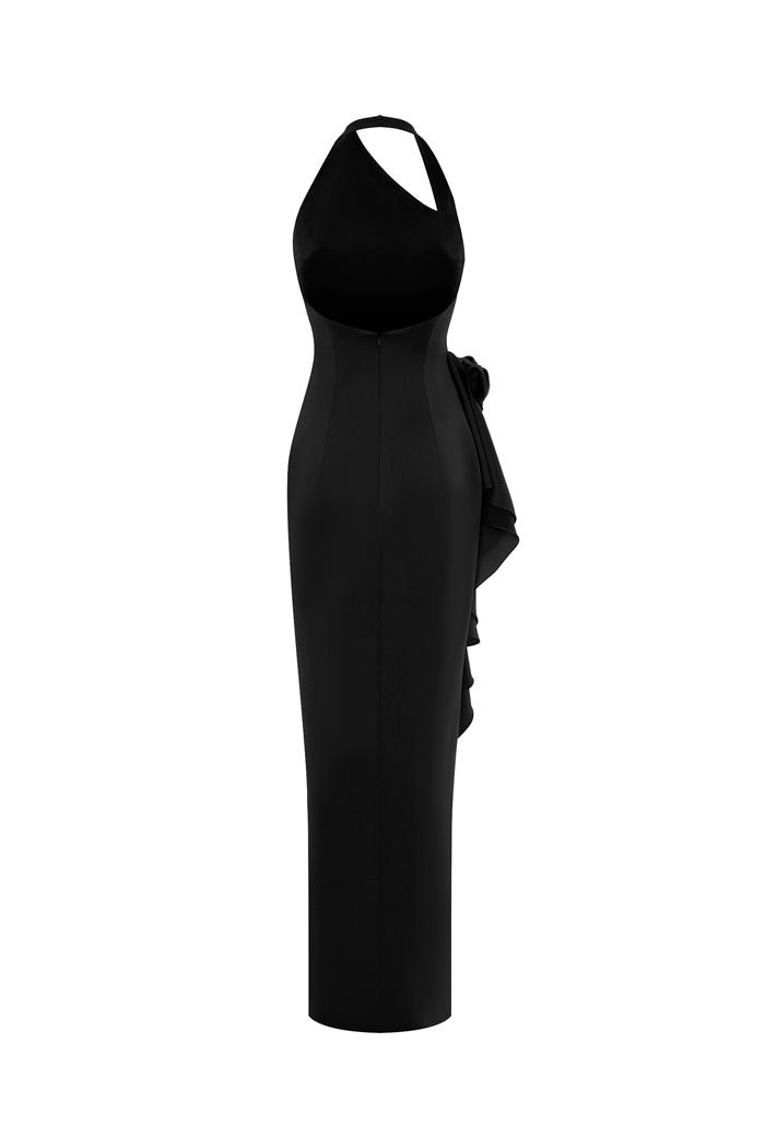 Flower embellished satin maxi dress – Rasario