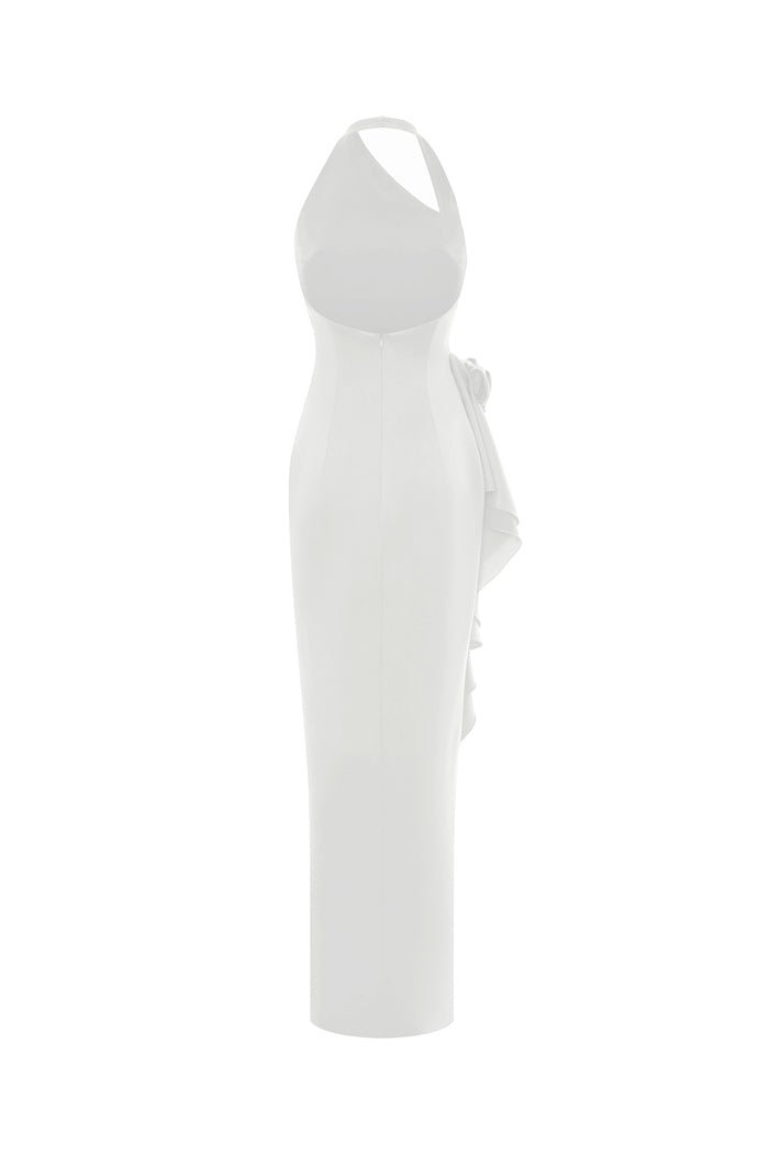 Flower embellished satin maxi dress – Rasario
