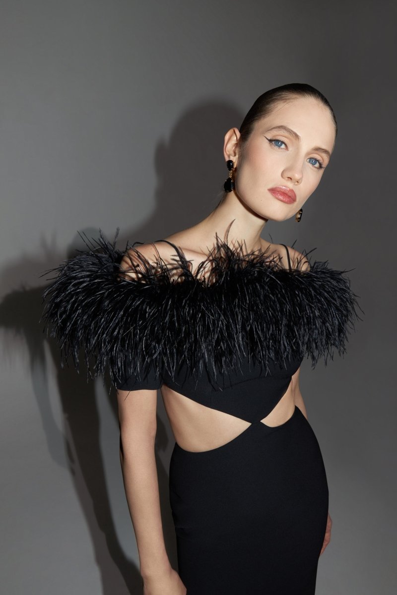 Fringe crepe maxi dress with cutouts – Rasario