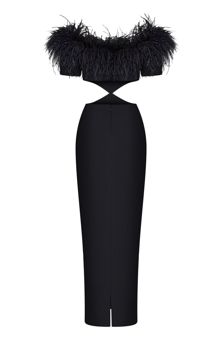 Fringe crepe maxi dress with cutouts – Rasario