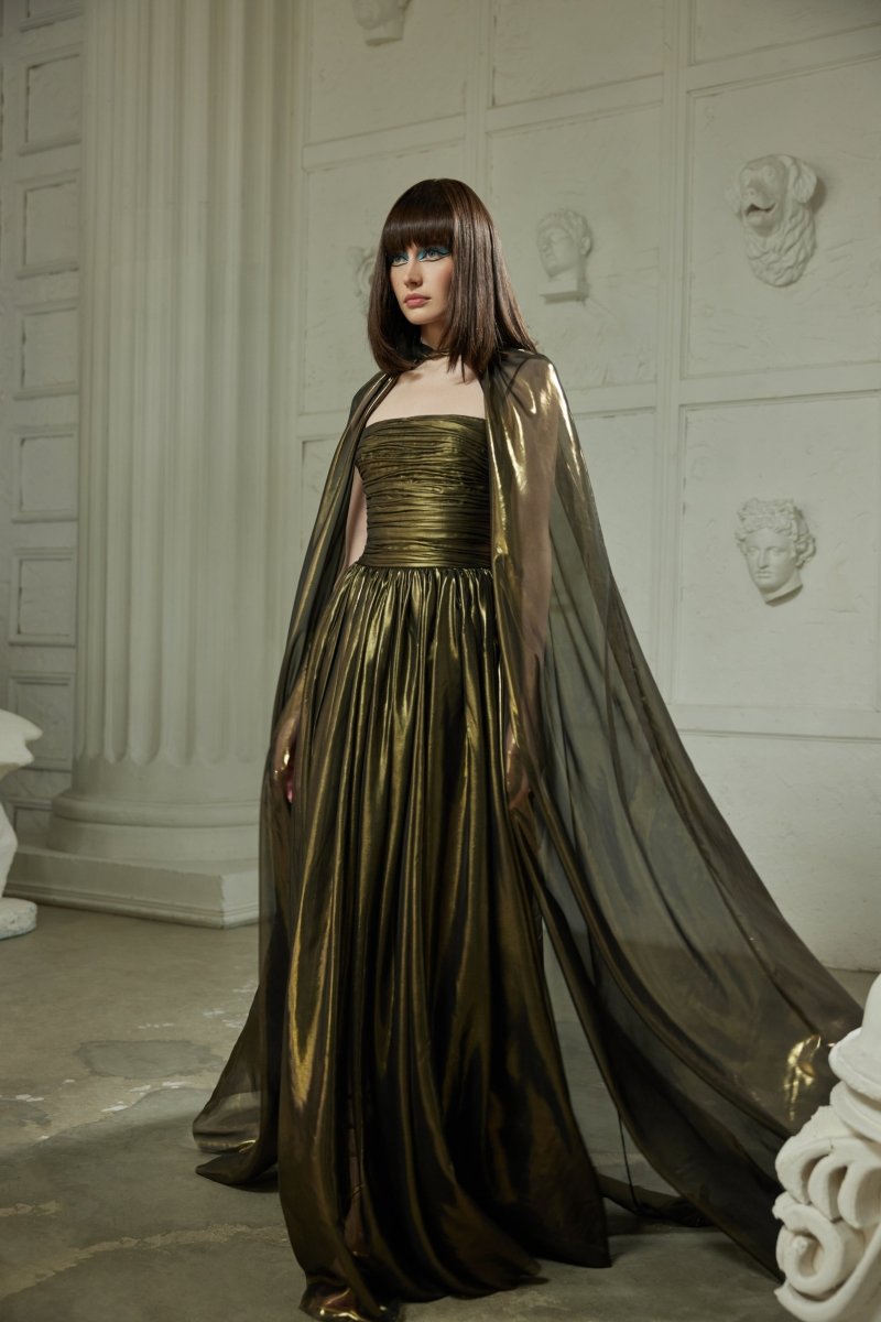 Gathered corset chiffon maxi dress – Rasario