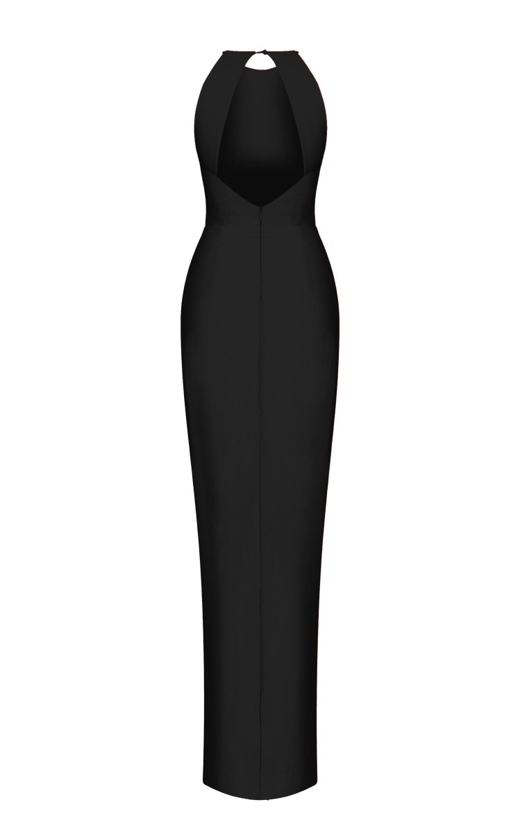 Halterneck crepe maxi dress – Rasario