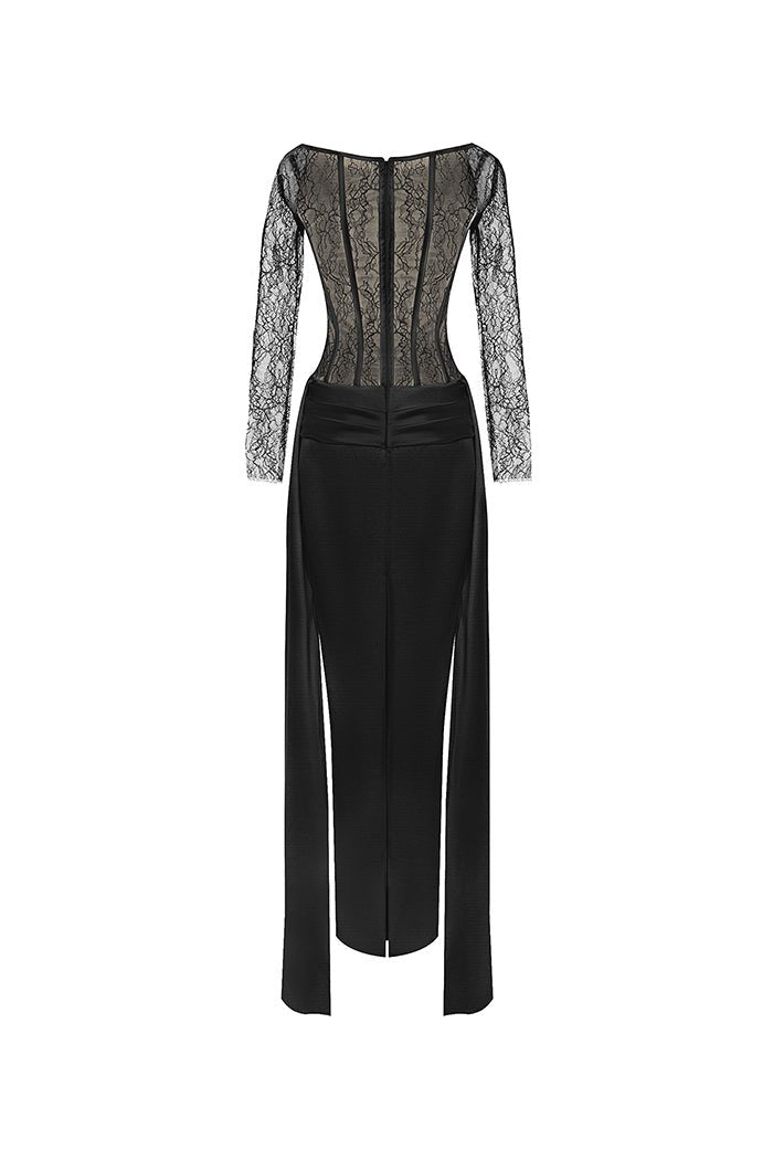 Lace and satin corset gown dress with a train – Rasario