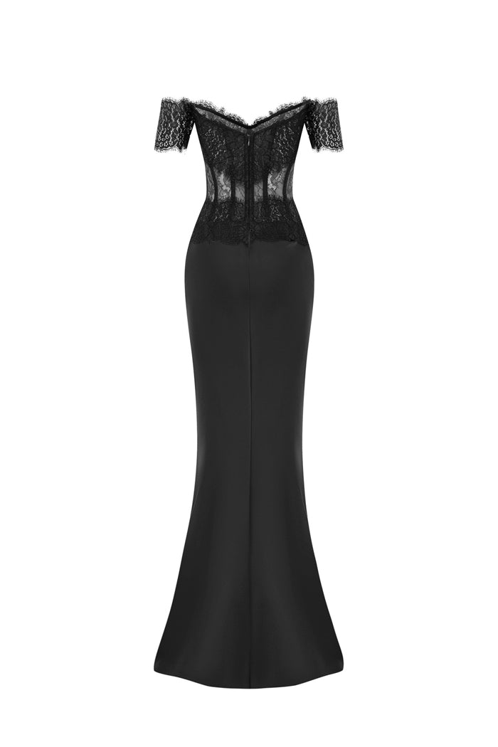 Lace and satin corset maxi dress – Rasario