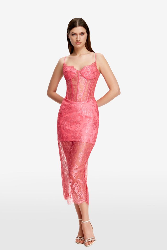 Lace and satin corset midi dress – Rasario