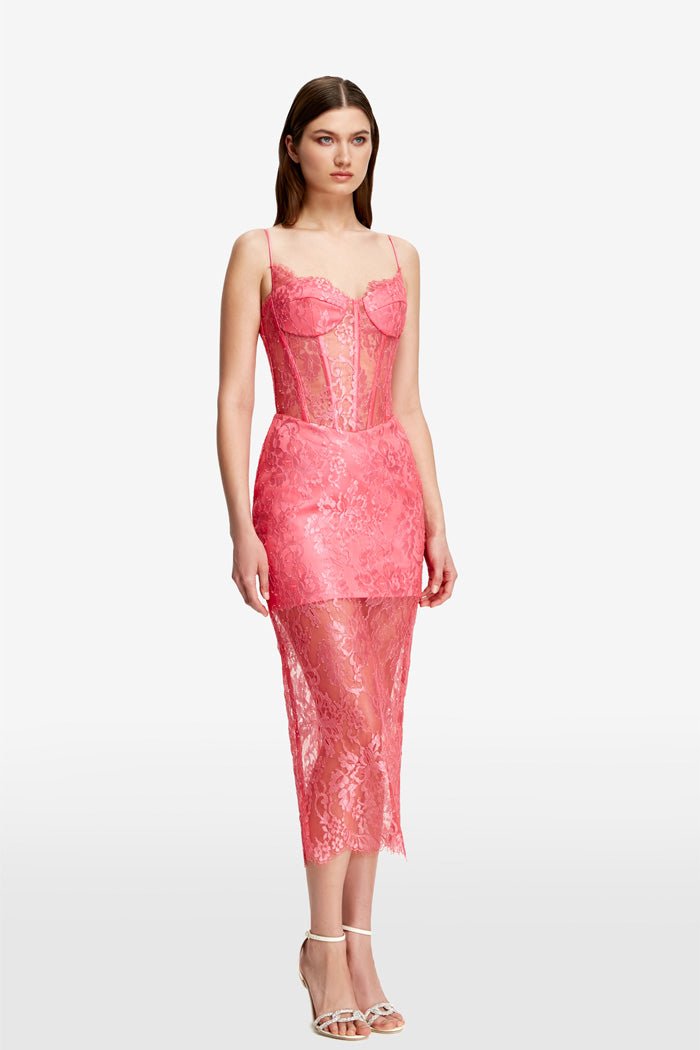 Lace and satin corset midi dress – Rasario