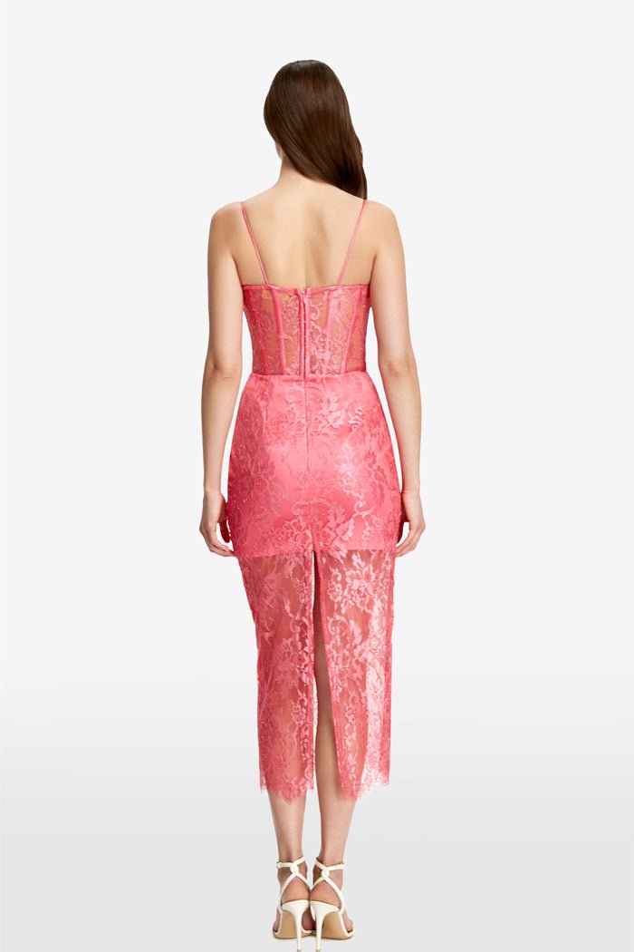 Lace and satin corset midi dress – Rasario