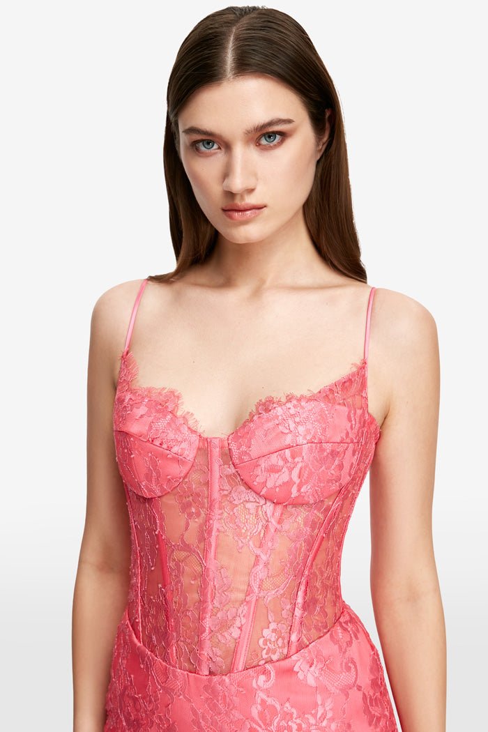 Lace and satin corset midi dress – Rasario