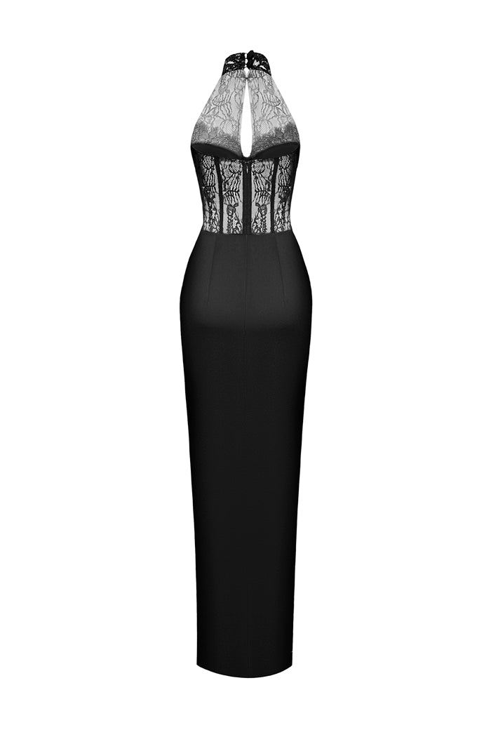 Lace and satin long midi dress – Rasario