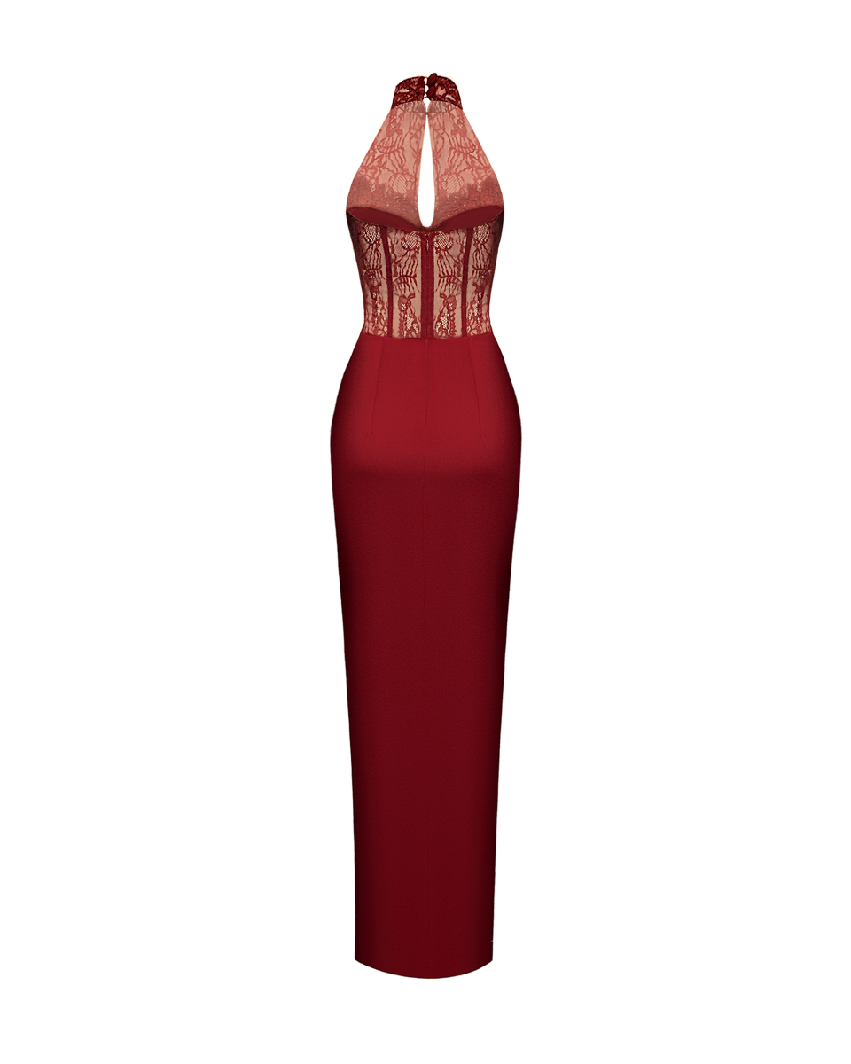 Lace and satin long midi dress – Rasario