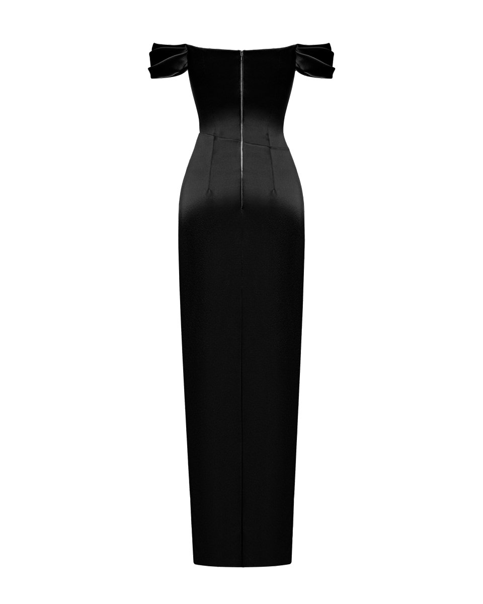 Off-the-shoulder draped corset satin gown – Rasario