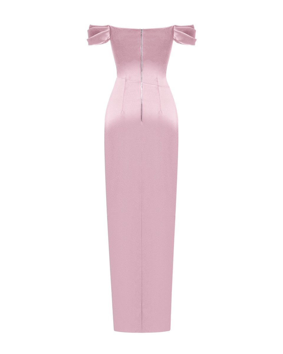 Off-the-shoulder draped corset satin gown – Rasario