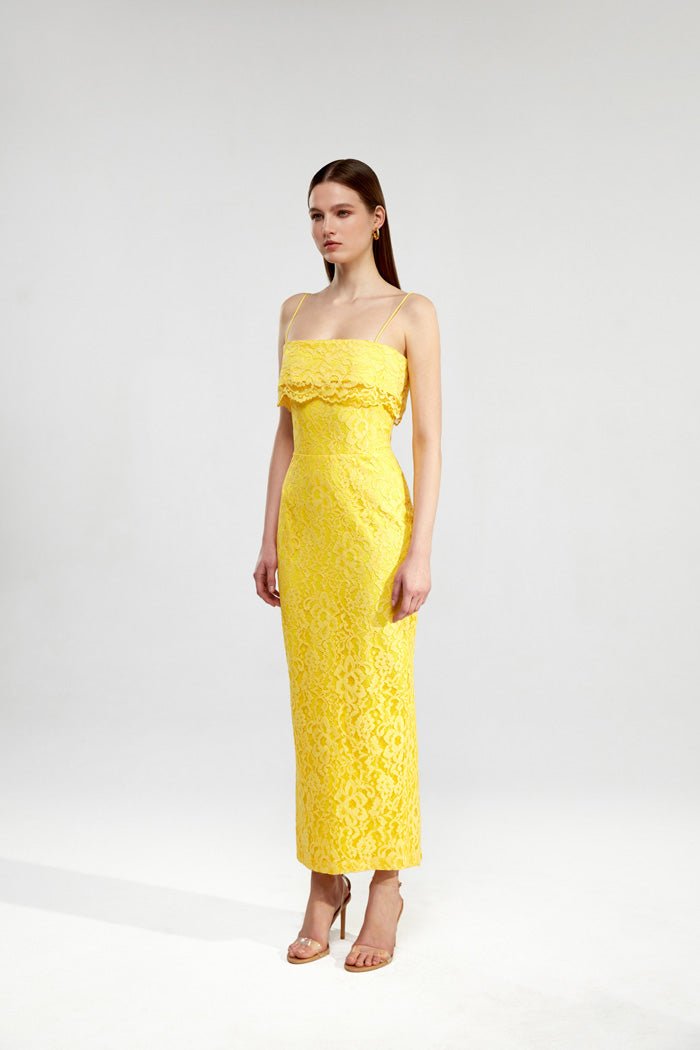 Off-the-shoulder lace long midi dress – Rasario
