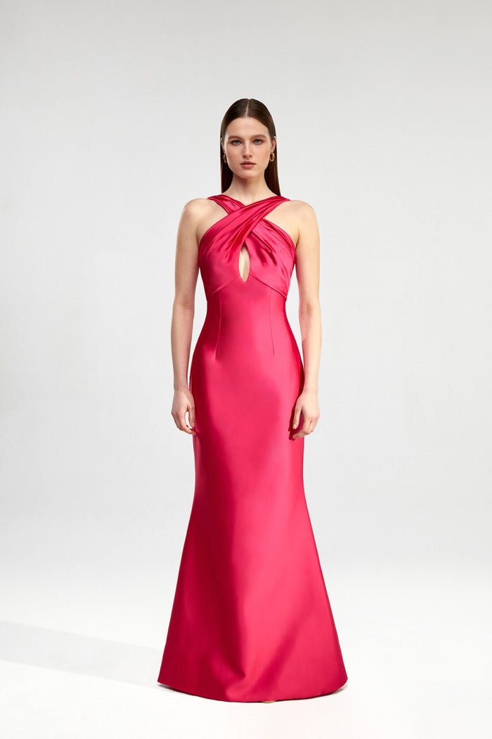 Open-back satin maxi dress with halterneck – Rasario