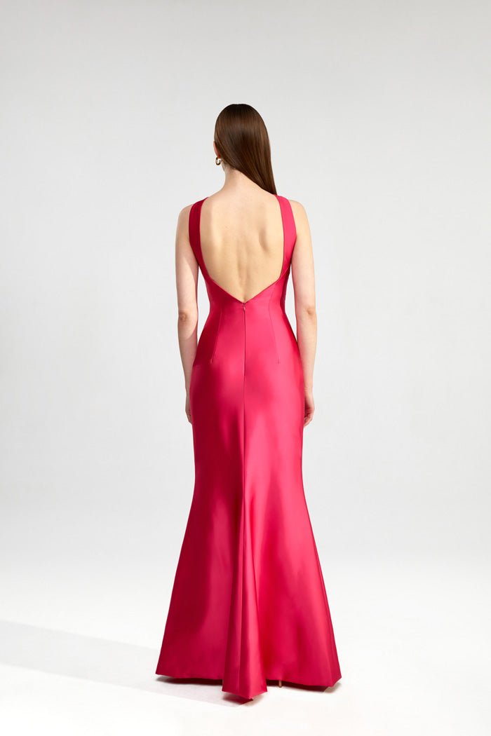 Open-back satin maxi dress with halterneck – Rasario